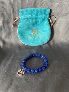 Rustic Cuff Royal Blue Crystal Bead Bracelet with Logo Charm